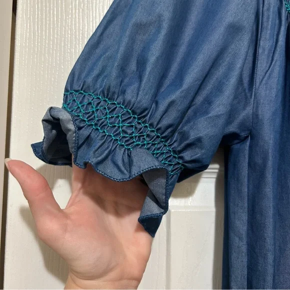 Loretta Caponi Elegant Blue Maxi Dress MockNeck Ruffle Designer Quiet Luxury Med - Picture 9 of 14